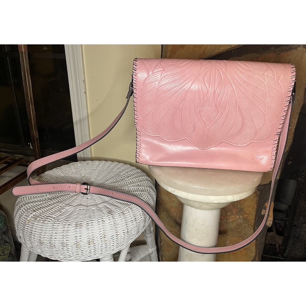 Patricia Nash Pink Embossed Crossbody Bag Snap Flap Zip Top Silver Hardware